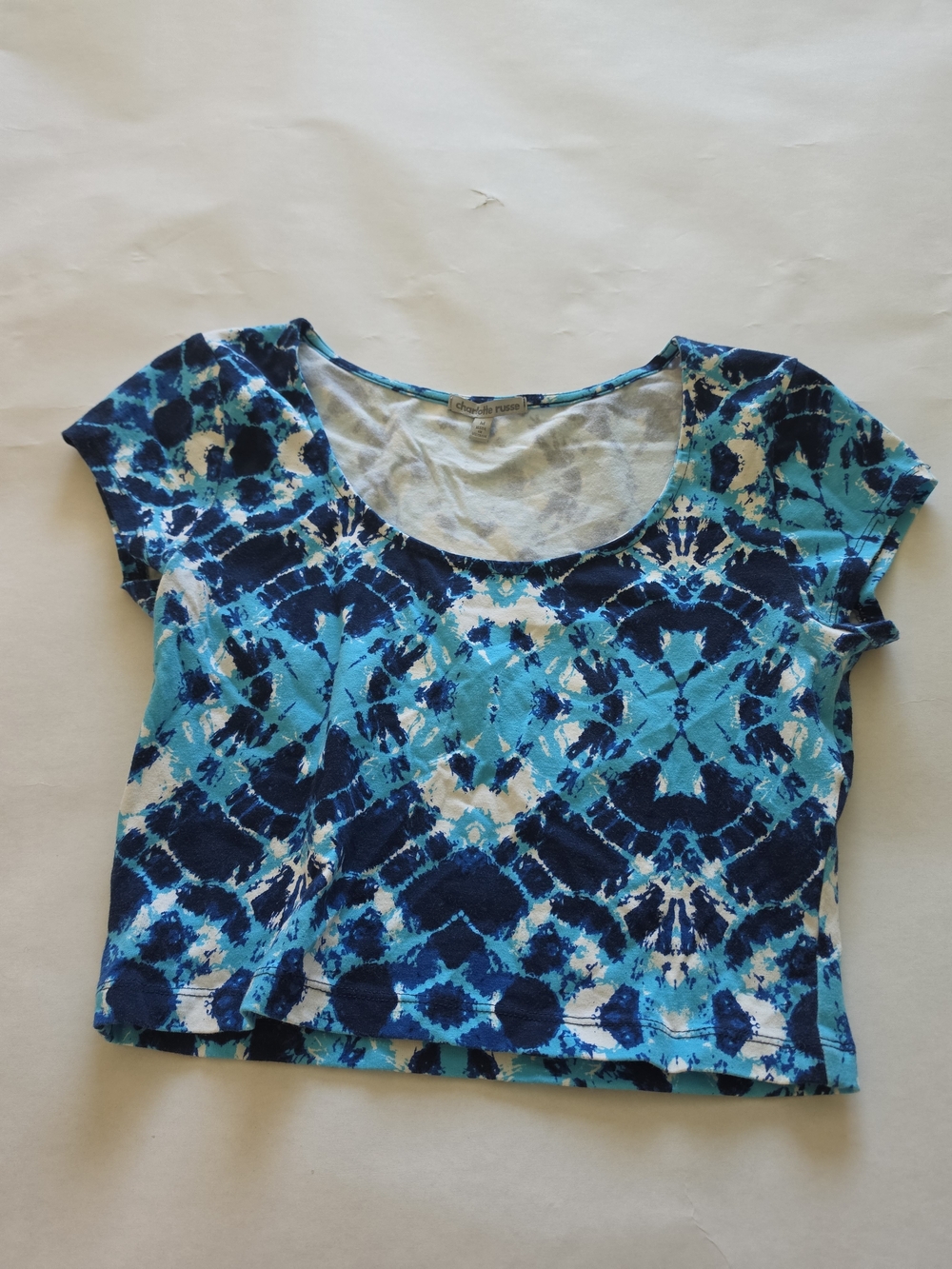 Blue Tie-Dye Pattern Scoop Neck Crop Top